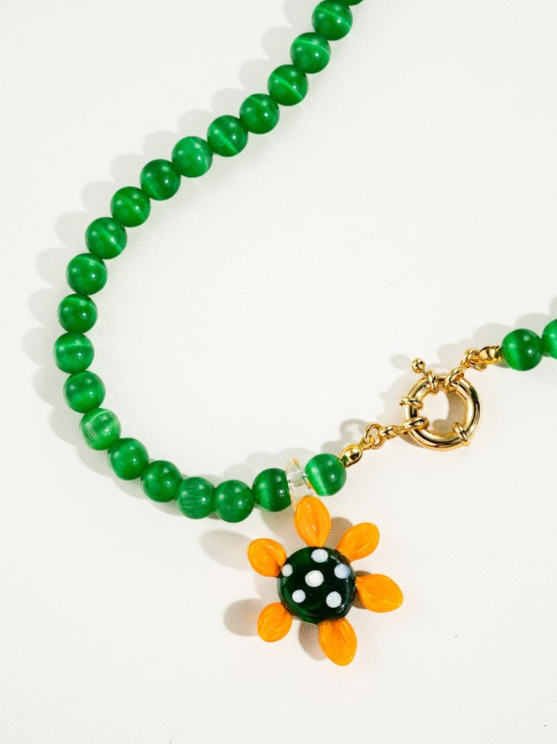 Handmade Green Sunflower Necklace