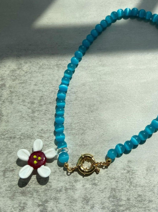 Handmade Blue Sunflower Necklace